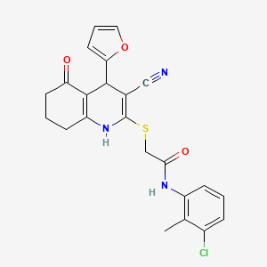 molecular formula C23H20ClN3O3S B2506824 N-(3-chloro-2-methylphenyl)-2-{[3-cyano-4-(furan-2-yl)-5-oxo-1,4,5,6,7,8-hexahydroquinolin-2-yl]sulfanyl}acetamide CAS No. 369394-47-8