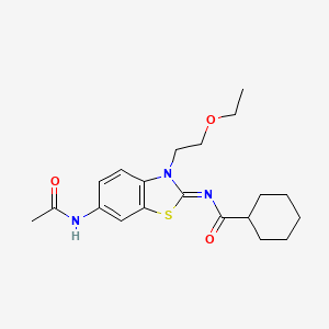 molecular formula C20H27N3O3S B2506880 N-[(2Z)-6-acetamido-3-(2-ethoxyethyl)-2,3-dihydro-1,3-benzothiazol-2-ylidene]cyclohexanecarboxamide CAS No. 865174-09-0