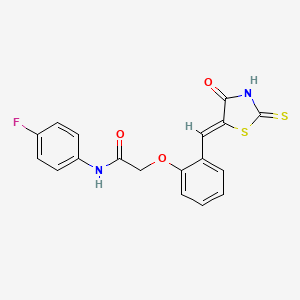 molecular formula C18H13FN2O3S2 B2506992 N-(4-FLUOROPHENYL)-2-(2-{[(5Z)-4-OXO-2-SULFANYLIDENE-1,3-THIAZOLIDIN-5-YLIDENE]METHYL}PHENOXY)ACETAMIDE CAS No. 867311-89-5