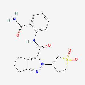 molecular formula C18H20N4O4S B2507005 N-(2-carbamoylphenyl)-2-(1,1-dioxo-1lambda6-thiolan-3-yl)-2H,4H,5H,6H-cyclopenta[c]pyrazole-3-carboxamide CAS No. 2309728-75-2