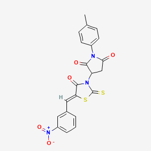 molecular formula C21H15N3O5S2 B2507019 1-(4-methylphenyl)-3-[(5Z)-5-[(3-nitrophenyl)methylidene]-4-oxo-2-sulfanylidene-1,3-thiazolidin-3-yl]pyrrolidine-2,5-dione CAS No. 637317-40-9