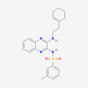 molecular formula C23H26N4O2S B2507141 N-(3-{[2-(cyclohex-1-en-1-yl)ethyl]amino}quinoxalin-2-yl)-3-methylbenzene-1-sulfonamide CAS No. 714938-08-6
