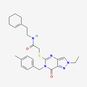 molecular formula C25H31N5O2S B2507167 N-[2-(cyclohex-1-en-1-yl)ethyl]-2-({2-ethyl-6-[(4-methylphenyl)methyl]-7-oxo-2H,6H,7H-pyrazolo[4,3-d]pyrimidin-5-yl}sulfanyl)acetamide CAS No. 932338-91-5
