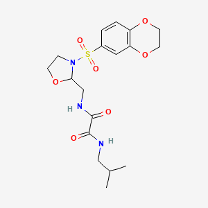 molecular formula C18H25N3O7S B2507208 N'-{[3-(2,3-dihydro-1,4-benzodioxine-6-sulfonyl)-1,3-oxazolidin-2-yl]methyl}-N-(2-methylpropyl)ethanediamide CAS No. 868982-59-6