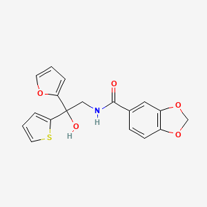 molecular formula C18H15NO5S B2507209 N-(2-(furan-2-yl)-2-hydroxy-2-(thiophen-2-yl)ethyl)benzo[d][1,3]dioxole-5-carboxamide CAS No. 2034332-99-3