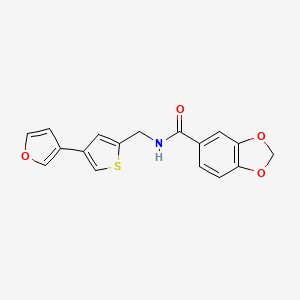 molecular formula C17H13NO4S B2507249 N-{[4-(furan-3-yl)thiophen-2-yl]methyl}-2H-1,3-benzodioxole-5-carboxamide CAS No. 2380009-83-4