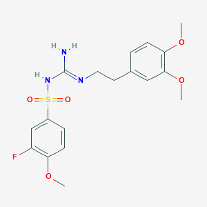 molecular formula C18H22FN3O5S B2507398 N'-[2-(3,4-dimethoxyphenyl)ethyl]-N-(3-fluoro-4-methoxybenzenesulfonyl)guanidine CAS No. 869075-45-6