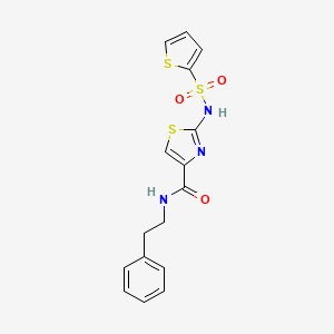 molecular formula C16H15N3O3S3 B2507550 N-phenethyl-2-(thiophene-2-sulfonamido)thiazole-4-carboxamide CAS No. 1021097-94-8