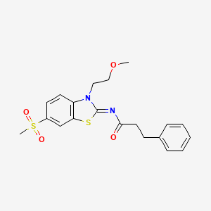 molecular formula C20H22N2O4S2 B2507552 N-[(2Z)-6-methanesulfonyl-3-(2-methoxyethyl)-2,3-dihydro-1,3-benzothiazol-2-ylidene]-3-phenylpropanamide CAS No. 864977-40-2
