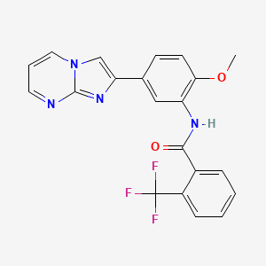 molecular formula C21H15F3N4O2 B2507575 N-(5-{imidazo[1,2-a]pyrimidin-2-yl}-2-methoxyphenyl)-2-(trifluoromethyl)benzamide CAS No. 862810-91-1