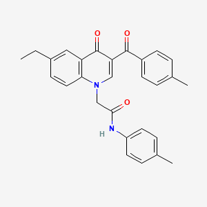 molecular formula C28H26N2O3 B2507594 2-[6-ethyl-3-(4-methylbenzoyl)-4-oxo-1,4-dihydroquinolin-1-yl]-N-(4-methylphenyl)acetamide CAS No. 898344-12-2