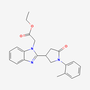 molecular formula C22H23N3O3 B2507638 ethyl 2-{2-[1-(2-methylphenyl)-5-oxopyrrolidin-3-yl]-1H-1,3-benzodiazol-1-yl}acetate CAS No. 912889-46-4