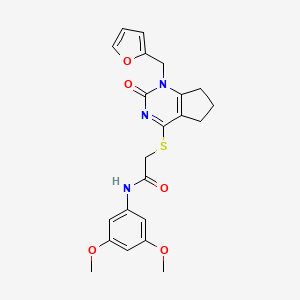 molecular formula C22H23N3O5S B2507687 N-(3,5-dimethoxyphenyl)-2-((1-(furan-2-ylmethyl)-2-oxo-2,5,6,7-tetrahydro-1H-cyclopenta[d]pyrimidin-4-yl)thio)acetamide CAS No. 899747-09-2