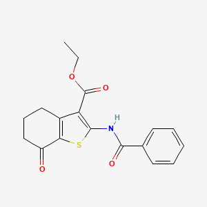 molecular formula C18H17NO4S B2507733 ethyl 7-oxo-2-[(phenylcarbonyl)amino]-4,5,6,7-tetrahydro-1-benzothiophene-3-carboxylate 
