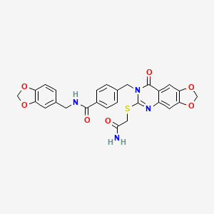 molecular formula C27H22N4O7S B2507755 N-[(2H-1,3-benzodioxol-5-yl)methyl]-4-({6-[(carbamoylmethyl)sulfanyl]-8-oxo-2H,7H,8H-[1,3]dioxolo[4,5-g]quinazolin-7-yl}methyl)benzamide CAS No. 688061-88-3