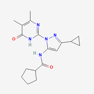 molecular formula C18H23N5O2 B2507758 N-(3-cyclopropyl-1-(4,5-dimethyl-6-oxo-1,6-dihydropyrimidin-2-yl)-1H-pyrazol-5-yl)cyclopentanecarboxamide CAS No. 1207017-10-4