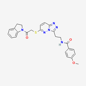 molecular formula C25H24N6O3S B2507822 N-(2-(6-((2-(indolin-1-yl)-2-oxoethyl)thio)-[1,2,4]triazolo[4,3-b]pyridazin-3-yl)ethyl)-4-methoxybenzamide CAS No. 872995-49-8