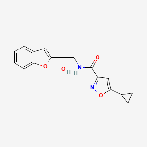 molecular formula C18H18N2O4 B2507844 N-[2-(1-benzofuran-2-yl)-2-hydroxypropyl]-5-cyclopropyl-1,2-oxazole-3-carboxamide CAS No. 2034441-41-1
