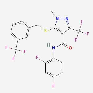 molecular formula C20H13F8N3OS B2507860 N-(2,4-difluorophenyl)-1-methyl-3-(trifluoromethyl)-5-{[3-(trifluoromethyl)benzyl]sulfanyl}-1H-pyrazole-4-carboxamide CAS No. 321553-24-6