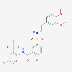 molecular formula C24H21ClF4N2O5S B2507865 N-(4-chloro-2-(trifluoromethyl)phenyl)-5-(N-(3,4-dimethoxyphenethyl)sulfamoyl)-2-fluorobenzamide CAS No. 451479-76-8