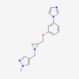 molecular formula C17H19N5O B2507913 4-[[2-[(3-Imidazol-1-ylphenoxy)methyl]aziridin-1-yl]methyl]-1-methylpyrazole CAS No. 2418718-87-1
