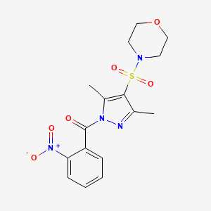 molecular formula C16H18N4O6S B2507944 4-{[3,5-dimethyl-1-(2-nitrobenzoyl)-1H-pyrazol-4-yl]sulfonyl}morpholine CAS No. 942852-42-8