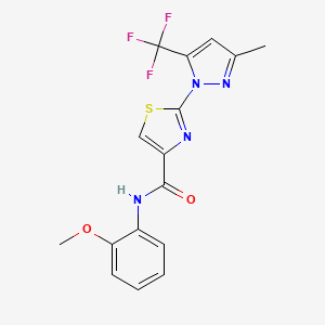 molecular formula C16H13F3N4O2S B2507977 N-(2-methoxyphenyl)-2-[3-methyl-5-(trifluoromethyl)-1H-pyrazol-1-yl]-1,3-thiazole-4-carboxamide CAS No. 955963-21-0