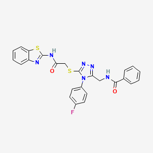 molecular formula C25H19FN6O2S2 B2507989 N-((5-((2-(benzo[d]thiazol-2-ylamino)-2-oxoethyl)thio)-4-(4-fluorophenyl)-4H-1,2,4-triazol-3-yl)methyl)benzamide CAS No. 393839-63-9