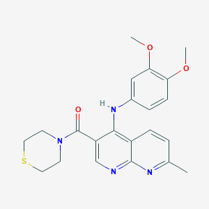 molecular formula C22H24N4O3S B2508009 N-(3,4-dimethoxyphenyl)-7-methyl-3-(thiomorpholine-4-carbonyl)-1,8-naphthyridin-4-amine CAS No. 1251633-39-2