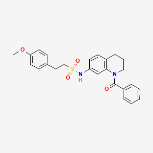 molecular formula C25H26N2O4S B2508042 N-(1-benzoyl-1,2,3,4-tetrahydroquinolin-7-yl)-2-(4-methoxyphenyl)ethane-1-sulfonamide CAS No. 1021089-22-4