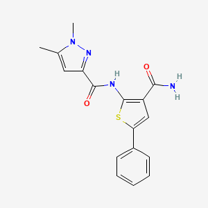B2508095 N-(3-carbamoyl-5-phenylthiophen-2-yl)-1,5-dimethyl-1H-pyrazole-3-carboxamide CAS No. 1014075-13-8