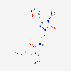 molecular formula C20H22N4O3S B2508099 N-{2-[4-cyclopropyl-3-(furan-2-yl)-5-oxo-4,5-dihydro-1H-1,2,4-triazol-1-yl]ethyl}-2-(ethylsulfanyl)benzamide CAS No. 1797126-16-9