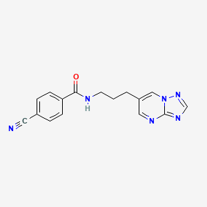 molecular formula C16H14N6O B2508122 N-(3-([1,2,4]triazolo[1,5-a]pyrimidin-6-yl)propyl)-4-cyanobenzamide CAS No. 2034324-43-9
