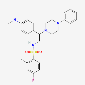 molecular formula C27H33FN4O2S B2508128 N-(2-(4-(dimethylamino)phenyl)-2-(4-phenylpiperazin-1-yl)ethyl)-4-fluoro-2-methylbenzenesulfonamide CAS No. 946288-27-3