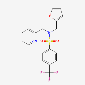 molecular formula C18H15F3N2O3S B2508133 N-(furan-2-ylmethyl)-N-(pyridin-2-ylmethyl)-4-(trifluoromethyl)benzenesulfonamide CAS No. 1286710-06-2
