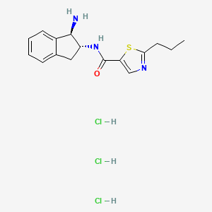 molecular formula C16H22Cl3N3OS B2508141 N-[(1R,2R)-1-Amino-2,3-dihydro-1H-inden-2-yl]-2-propyl-1,3-thiazole-5-carboxamide;trihydrochloride CAS No. 2418594-53-1