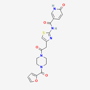 molecular formula C20H19N5O5S B2508144 N-(4-(2-(4-(furan-2-carbonyl)piperazin-1-yl)-2-oxoethyl)thiazol-2-yl)-6-oxo-1,6-dihydropyridine-3-carboxamide CAS No. 946258-60-2