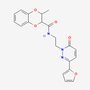 molecular formula C20H19N3O5 B2508151 N-(2-(3-(furan-2-yl)-6-oxopyridazin-1(6H)-yl)ethyl)-3-methyl-2,3-dihydrobenzo[b][1,4]dioxine-2-carboxamide CAS No. 1226433-33-5