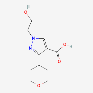 molecular formula C11H16N2O4 B2508184 1-(2-Hydroxyethyl)-3-(oxan-4-yl)pyrazole-4-carboxylic acid CAS No. 2201200-17-9