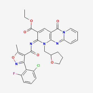 molecular formula C30H25ClFN5O6 B2508186 ethyl 6-[3-(2-chloro-6-fluorophenyl)-5-methyl-1,2-oxazole-4-carbonyl]imino-2-oxo-7-(oxolan-2-ylmethyl)-1,7,9-triazatricyclo[8.4.0.03,8]tetradeca-3(8),4,9,11,13-pentaene-5-carboxylate CAS No. 534581-08-3