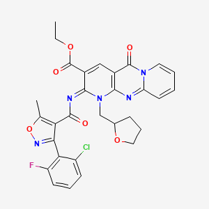 molecular formula C30H25ClFN5O6 B2508186 (Z)-ethyl 2-((3-(2-chloro-6-fluorophenyl)-5-methylisoxazole-4-carbonyl)imino)-5-oxo-1-((tetrahydrofuran-2-yl)methyl)-2,5-dihydro-1H-dipyrido[1,2-a:2',3'-d]pyrimidine-3-carboxylate CAS No. 534581-08-3