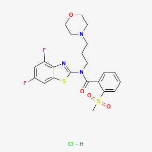 molecular formula C22H24ClF2N3O4S2 B2508213 N-(4,6-DIFLUORO-1,3-BENZOTHIAZOL-2-YL)-2-METHANESULFONYL-N-[3-(MORPHOLIN-4-YL)PROPYL]BENZAMIDE HYDROCHLORIDE CAS No. 1216831-65-0