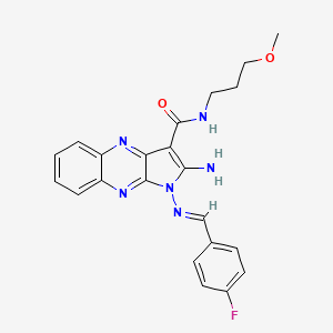 (E)-2-amino-1-((4-fluorobenzylidene)amino)-N-(3-methoxypropyl)-1H-pyrrolo[2,3-b]quinoxaline-3-carboxamide