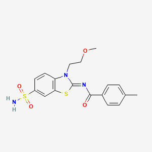 molecular formula C18H19N3O4S2 B2508304 (Z)-N-(3-(2-methoxyethyl)-6-sulfamoylbenzo[d]thiazol-2(3H)-ylidene)-4-methylbenzamide CAS No. 864977-48-0