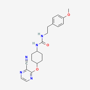molecular formula C21H25N5O3 B2508321 1-((1r,4r)-4-((3-Cyanopyrazin-2-yl)oxy)cyclohexyl)-3-(4-methoxyphenethyl)urea CAS No. 2034452-01-0