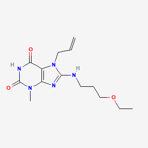 molecular formula C14H21N5O3 B2508347 7-allyl-8-((3-ethoxypropyl)amino)-3-methyl-1H-purine-2,6(3H,7H)-dione CAS No. 586996-67-0