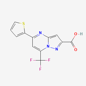 molecular formula C12H6F3N3O2S B2508358 5-(Thiophen-2-yl)-7-(trifluoromethyl)pyrazolo[1,5-a]pyrimidine-2-carboxylic acid CAS No. 294651-53-9