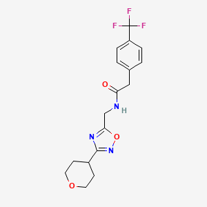 molecular formula C17H18F3N3O3 B2508363 N-{[3-(oxan-4-yl)-1,2,4-oxadiazol-5-yl]methyl}-2-[4-(trifluoromethyl)phenyl]acetamide CAS No. 2034562-44-0