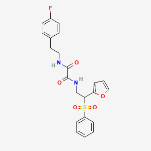 molecular formula C22H21FN2O5S B2508368 N-[2-(benzenesulfonyl)-2-(furan-2-yl)ethyl]-N'-[2-(4-fluorophenyl)ethyl]ethanediamide CAS No. 896314-93-5