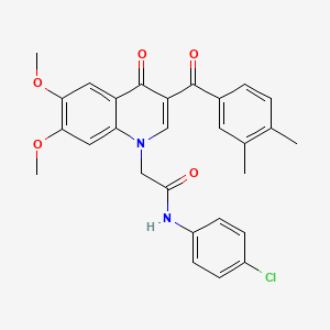 molecular formula C28H25ClN2O5 B2508372 N-(4-chlorophenyl)-2-[3-(3,4-dimethylbenzoyl)-6,7-dimethoxy-4-oxo-1,4-dihydroquinolin-1-yl]acetamide CAS No. 866590-60-5